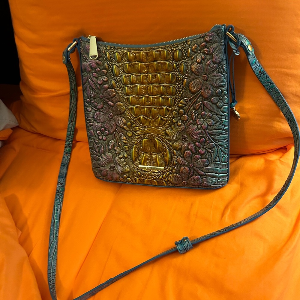 Brahmin medium size turquoises, pink and orange shoulder bag.